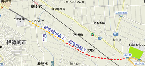 東毛広域幹線道路（354バイパス）境工区伊勢崎市施工区間 1.45km（粕川から西側）伊勢崎市施工区間 1.45km（粕川から東側）群馬県施工区間 1.40km